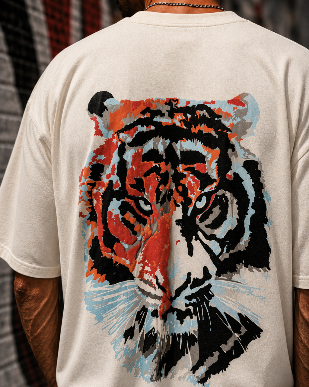 (Off-White) Tiger Graphic 3D Print Oversized Tee
