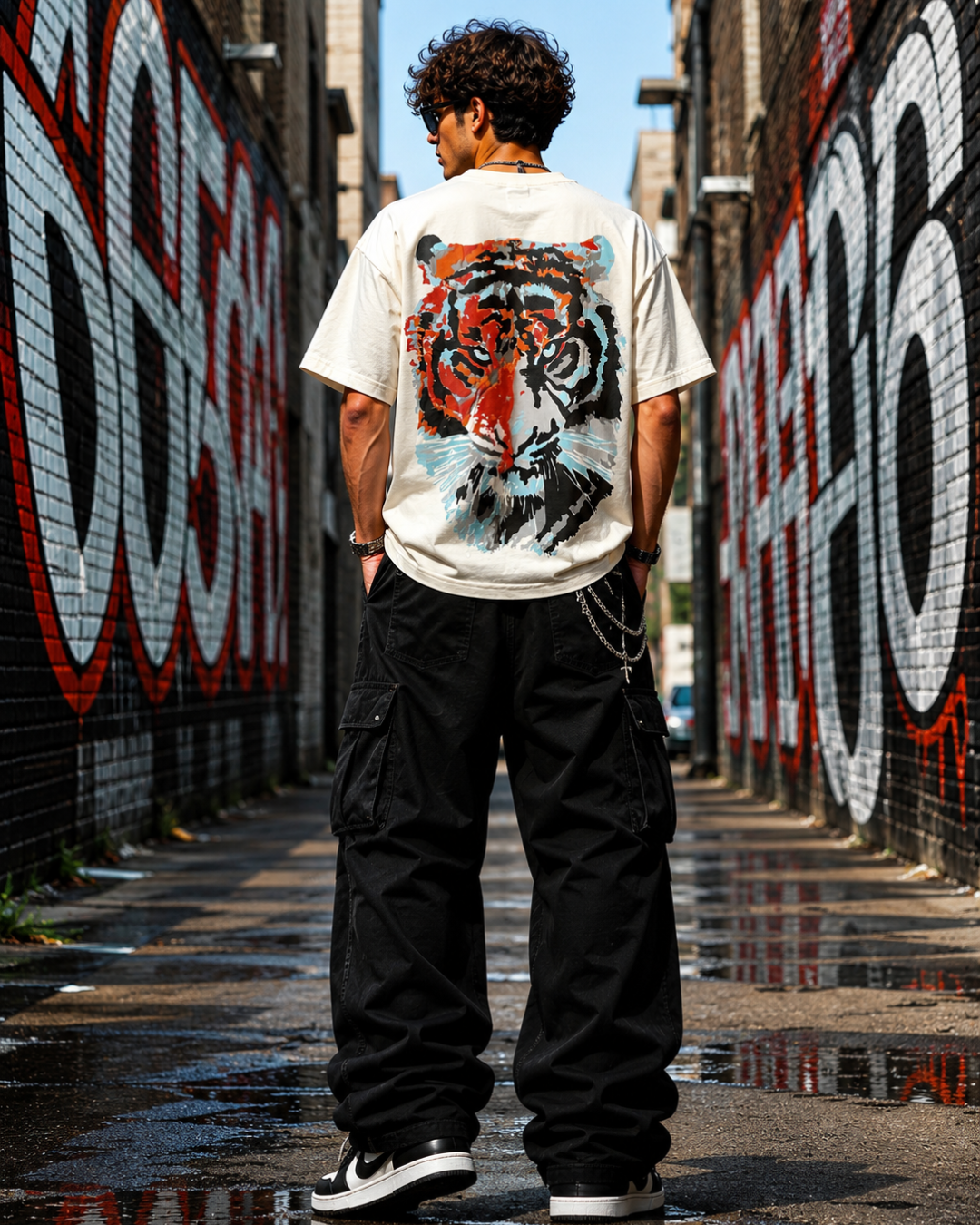 (Off-White) Tiger Graphic 3D Print Oversized Tee