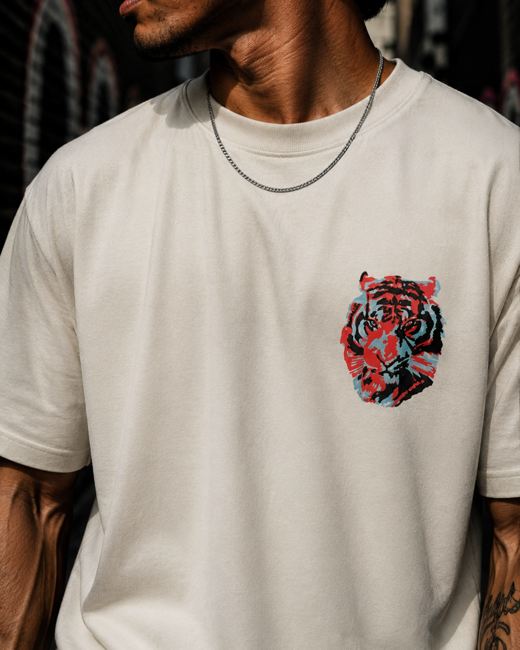 (Off-White) Tiger Graphic 3D Print Oversized Tee