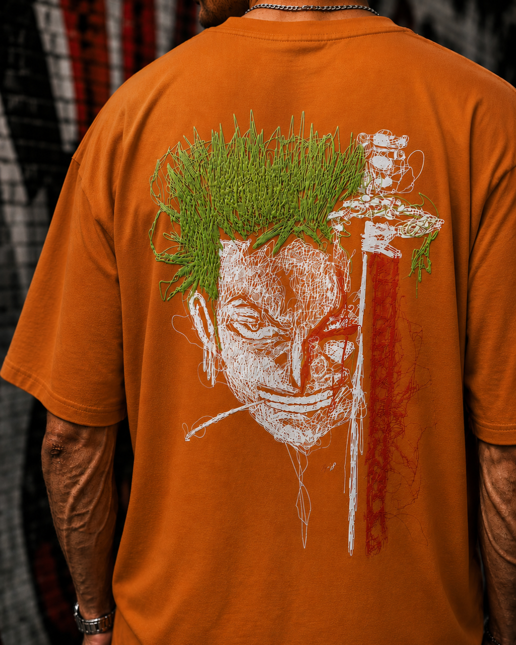 (Orange) Anime Graphic 3D Print Oversized Tee