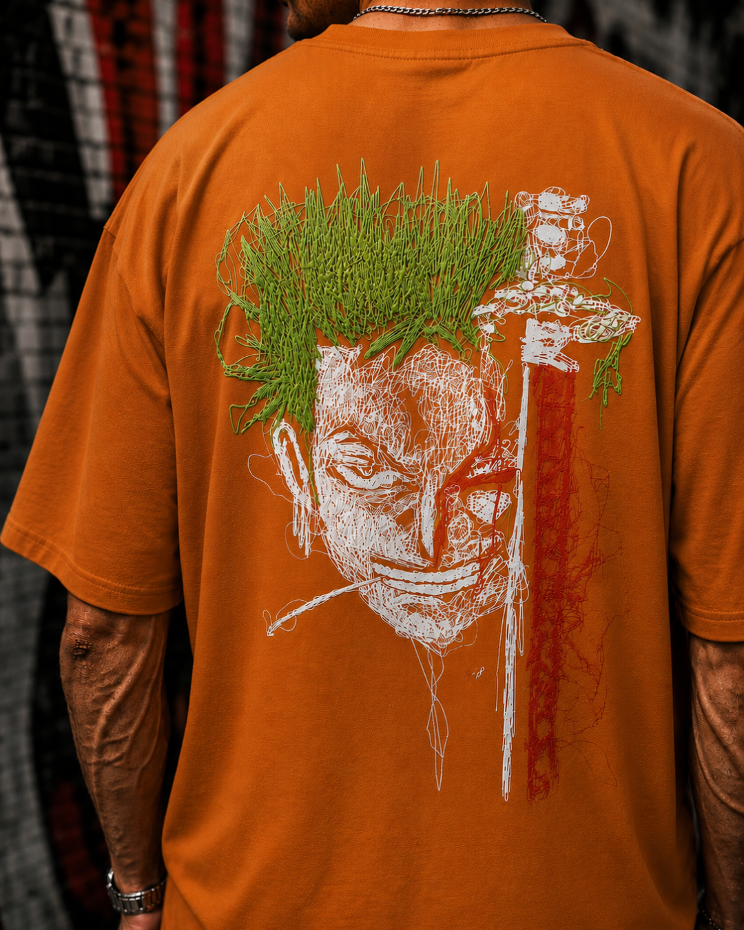 (Orange) Anime Graphic 3D Print Oversized Tee