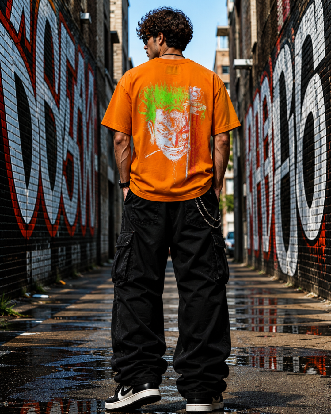 (Orange) Anime Graphic 3D Print Oversized Tee