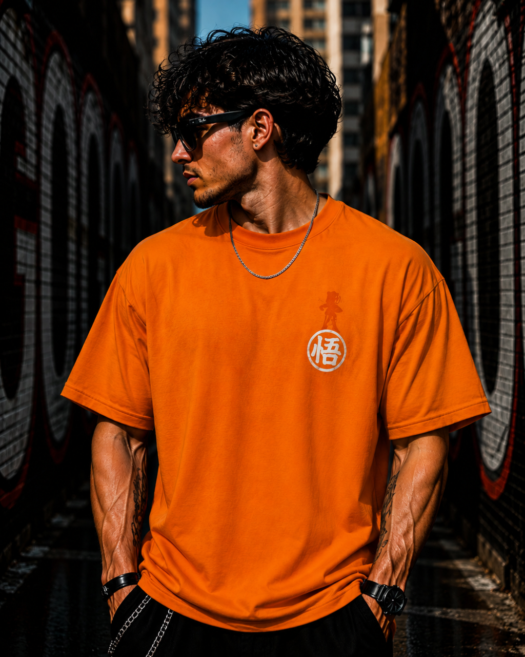 (Orange) Anime Graphic 3D Print Oversized Tee
