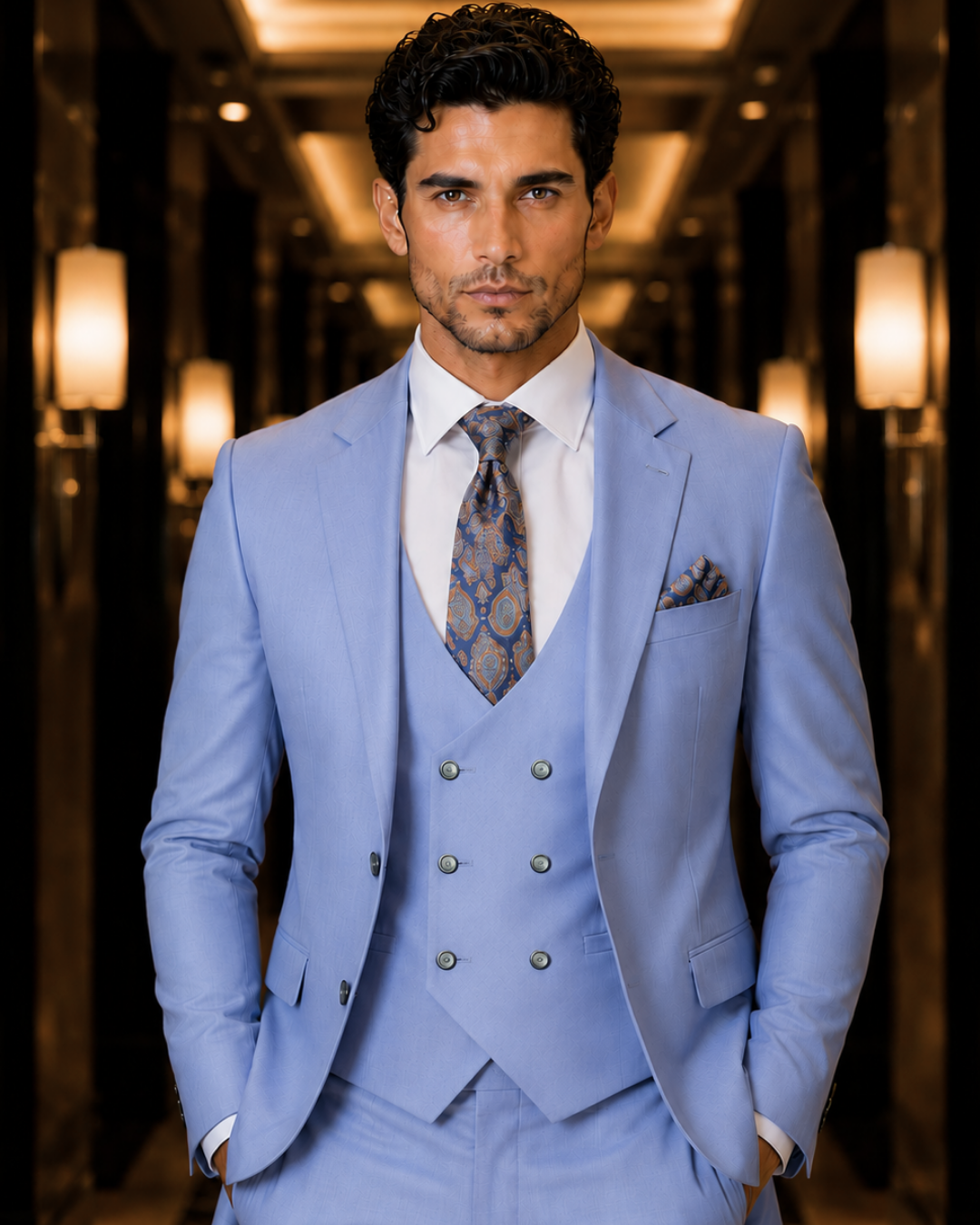 (Pastel Blue) Solids 3-Piece Suit