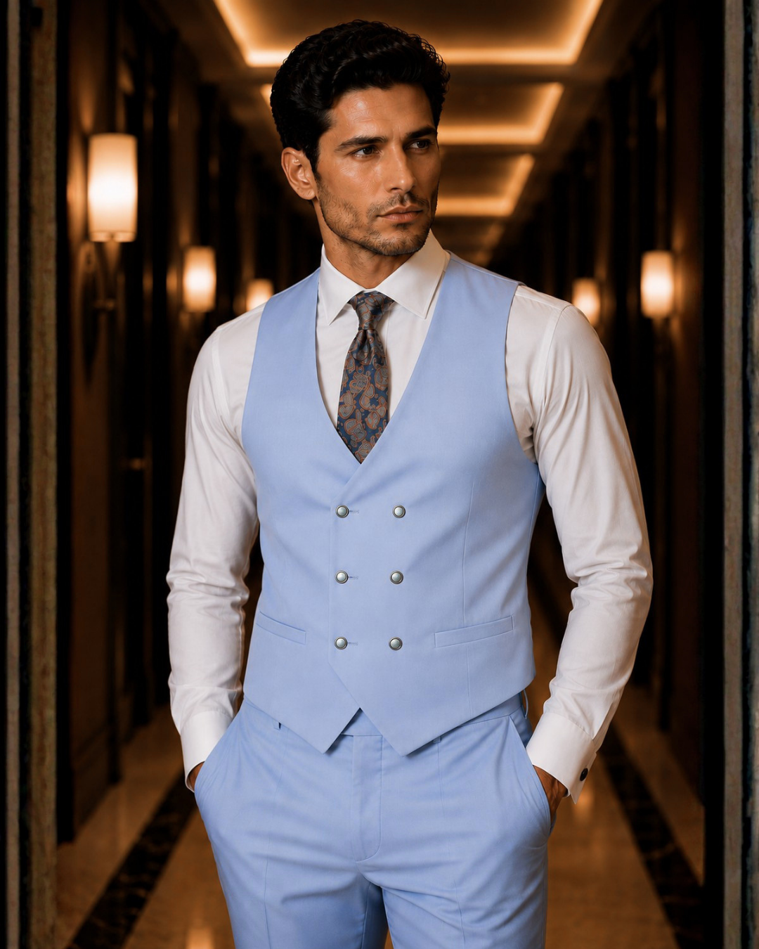 (Pastel Blue) Solids 3-Piece Suit