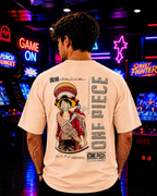 (Peach) Anime Front-Back Graphic Oversized Tee