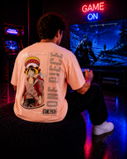 (Peach) Anime Front-Back Graphic Oversized Tee