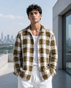(Peanut Brown) Reversible 3D Textured Check Shirt