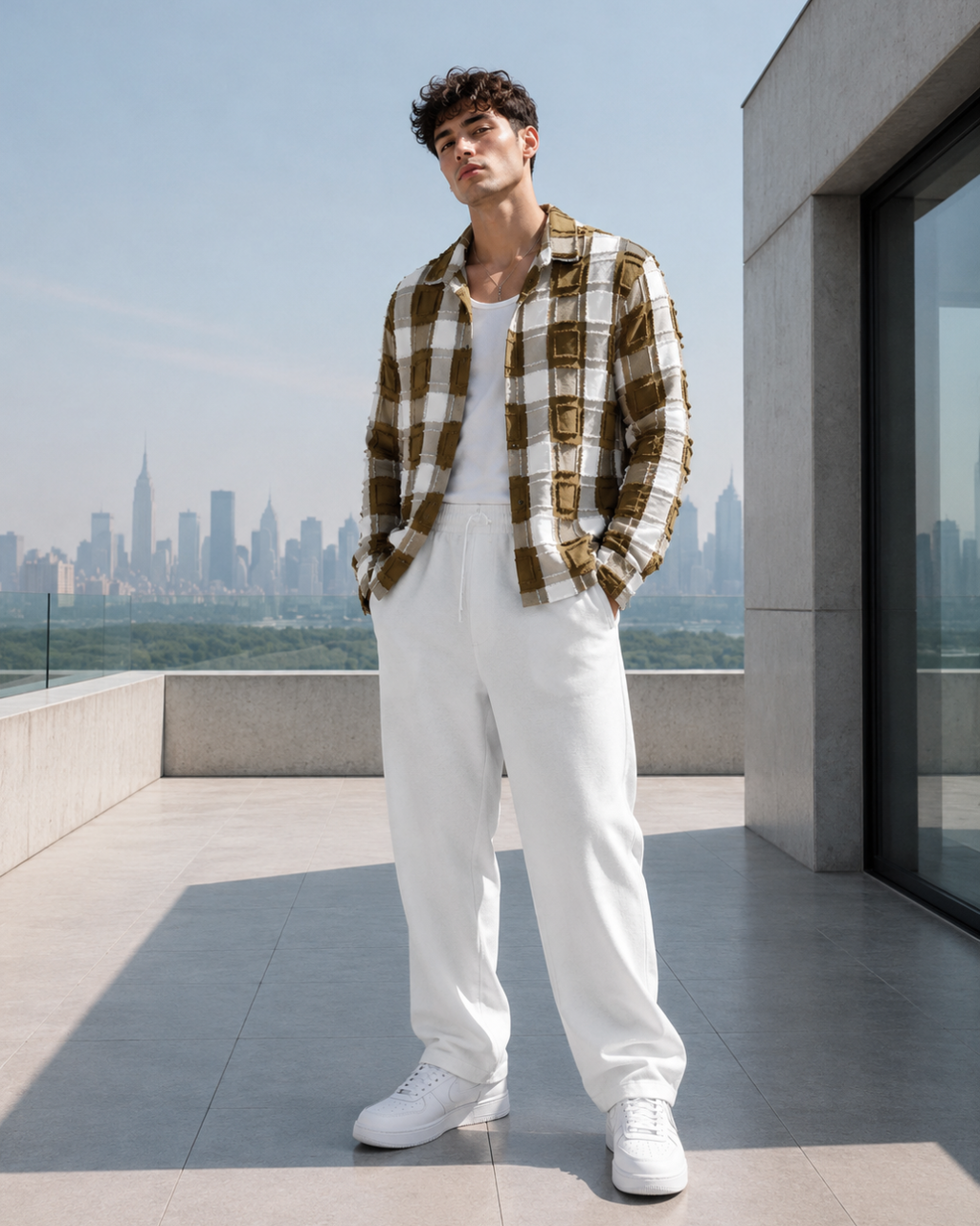 (Peanut Brown) Reversible 3D Textured Check Shirt