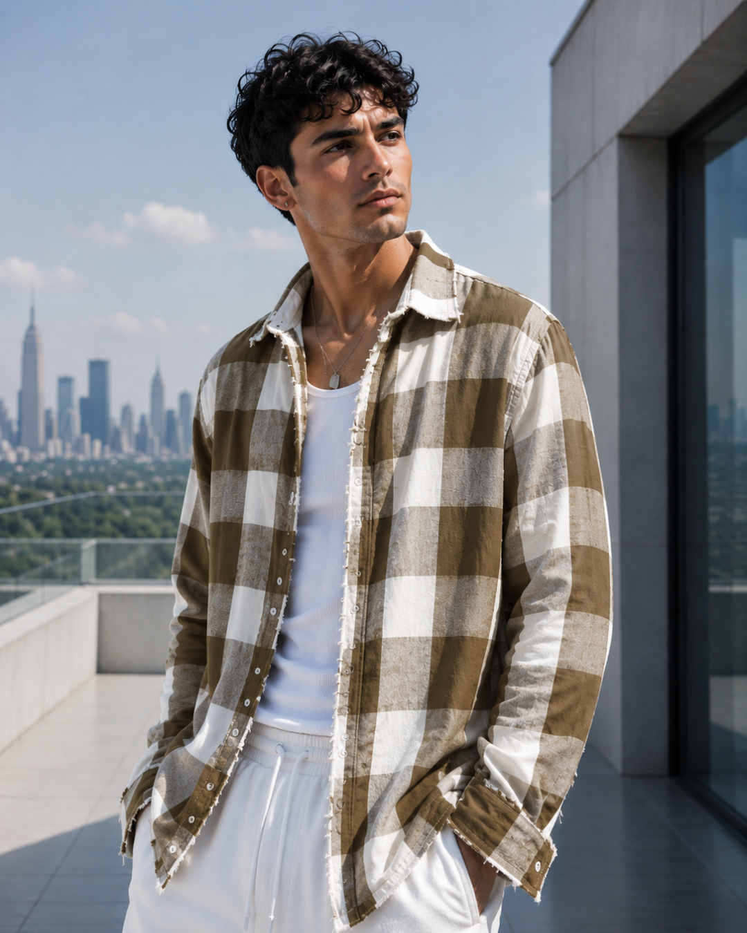 (Peanut Brown) Reversible 3D Textured Check Shirt