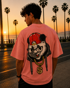 (Pink) Swagger Panda Avtar Front-Back Graphic Oversized Tee