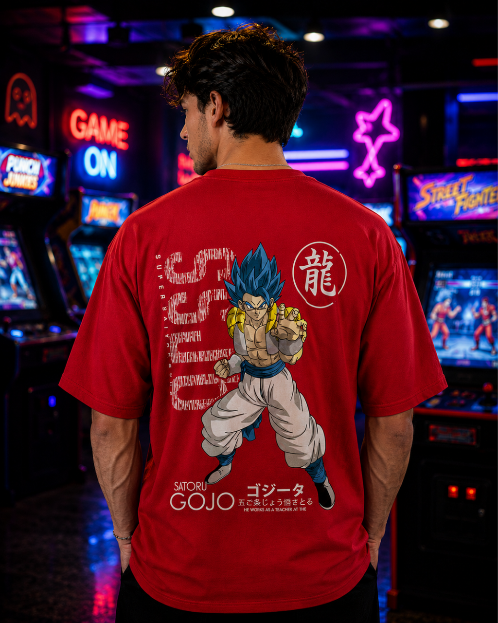 (Red) Anime Front-Back Graphic Oversized Tee