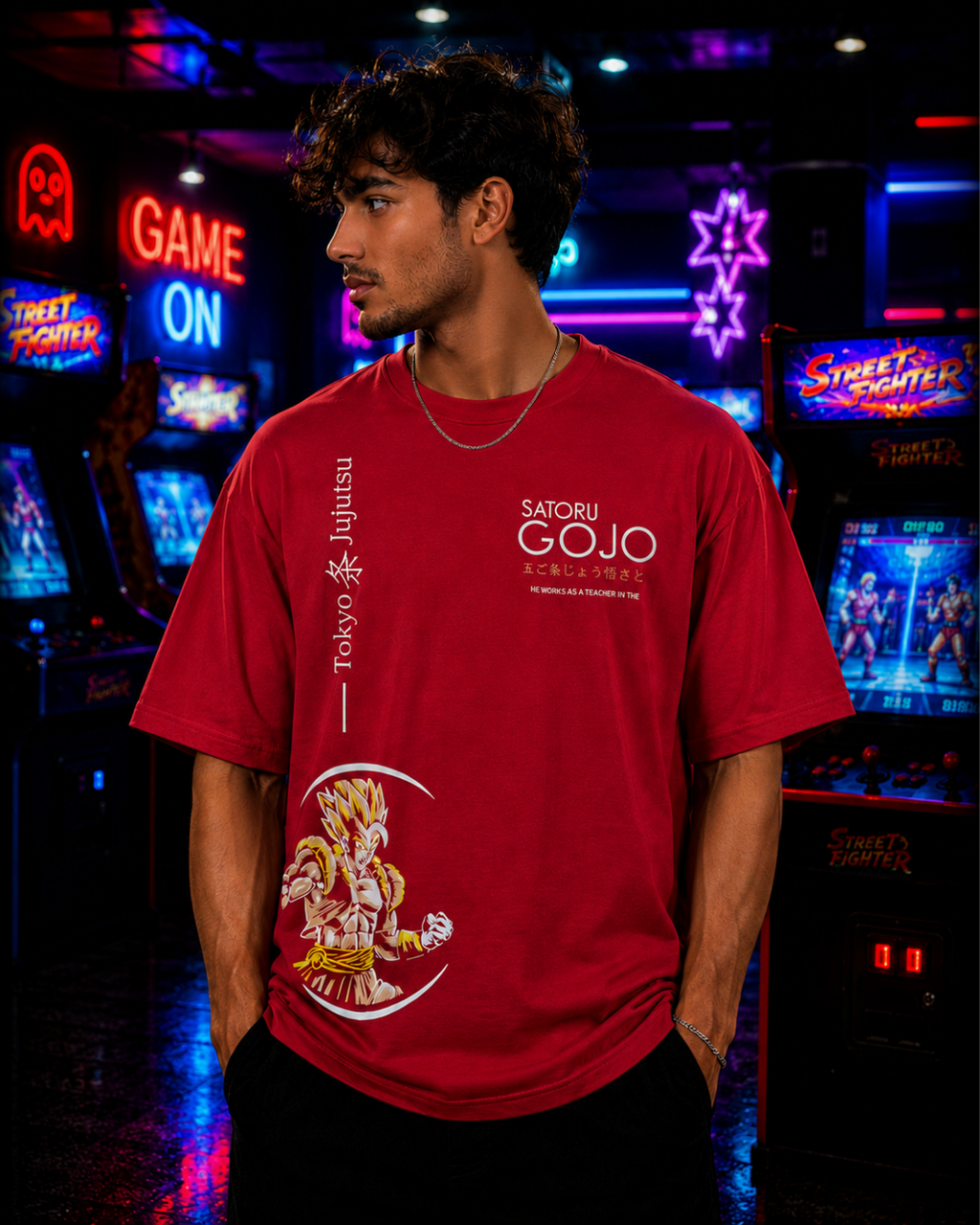 (Red) Anime Front-Back Graphic Oversized Tee