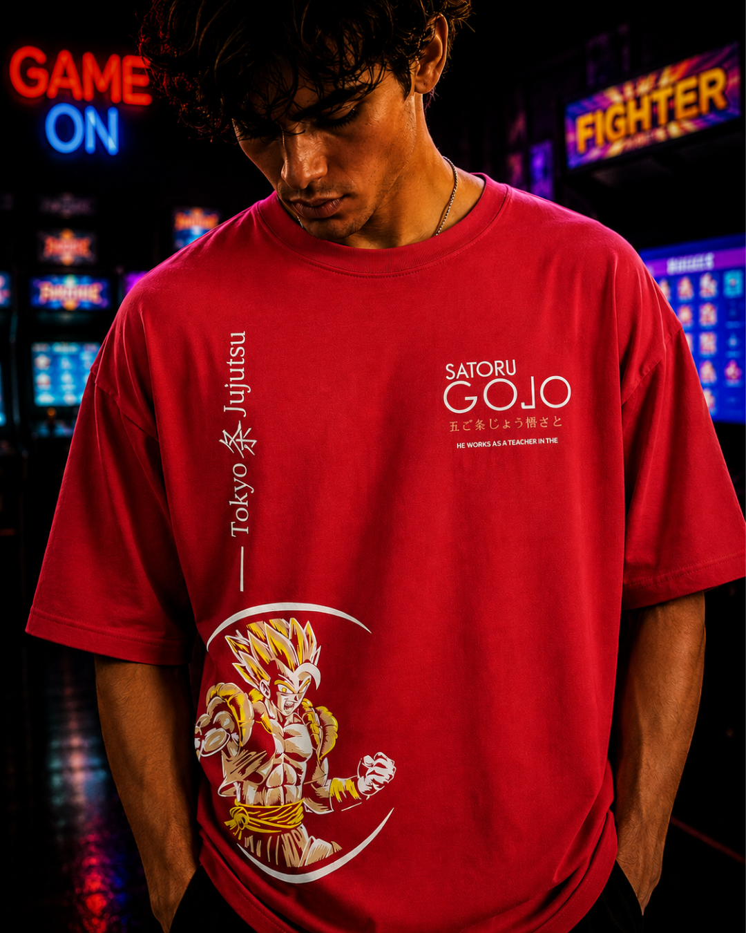 (Red) Anime Front-Back Graphic Oversized Tee