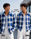 (Royal Blue) Reversible 3D Textured Check Shirt