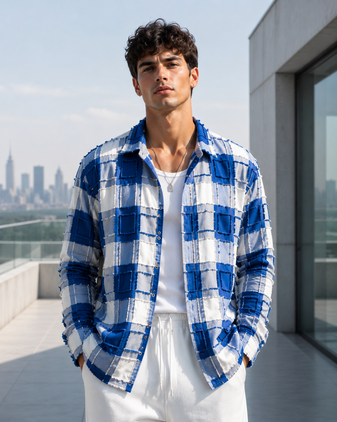 (Royal Blue) Reversible 3D Textured Check Shirt