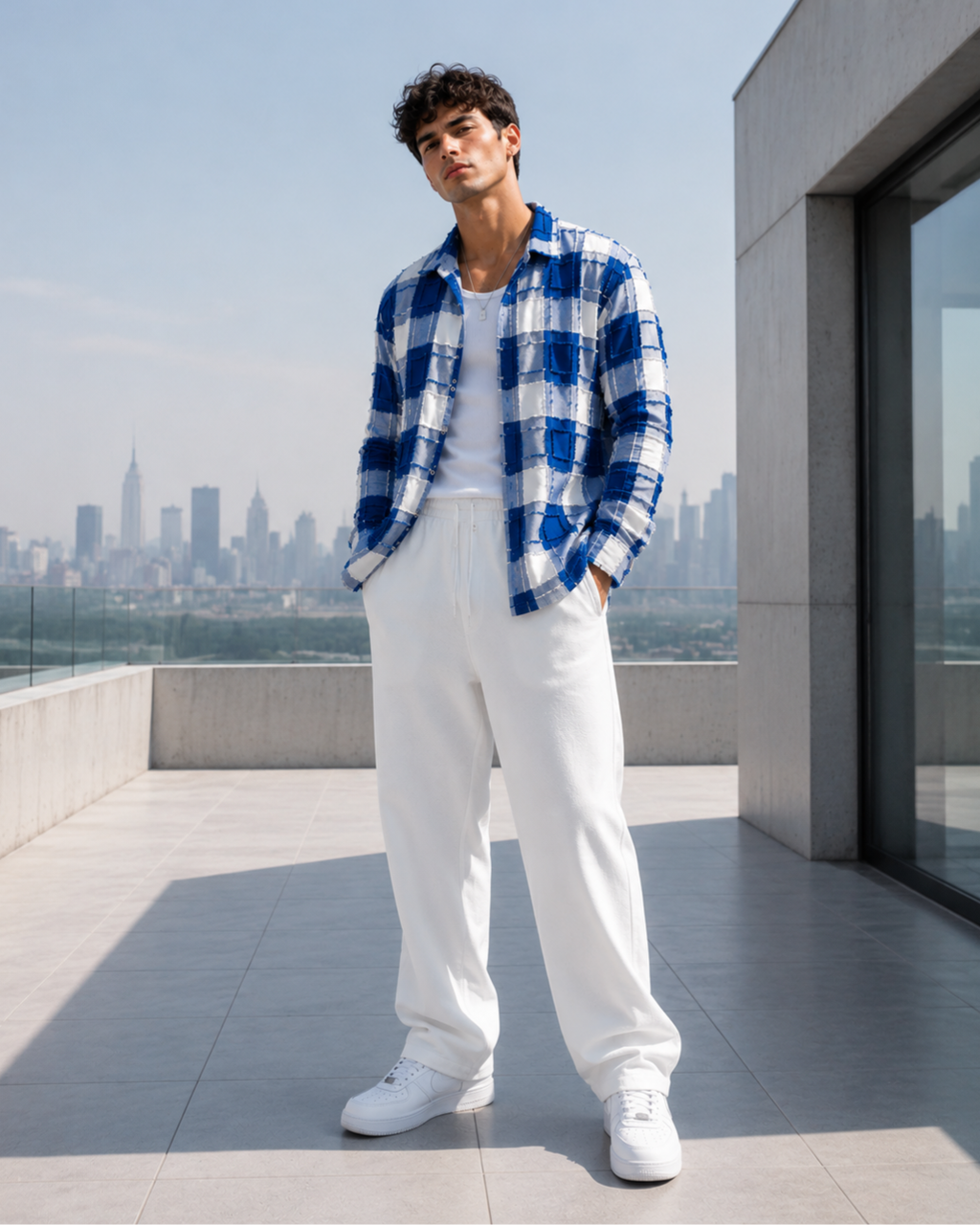 (Royal Blue) Reversible 3D Textured Check Shirt