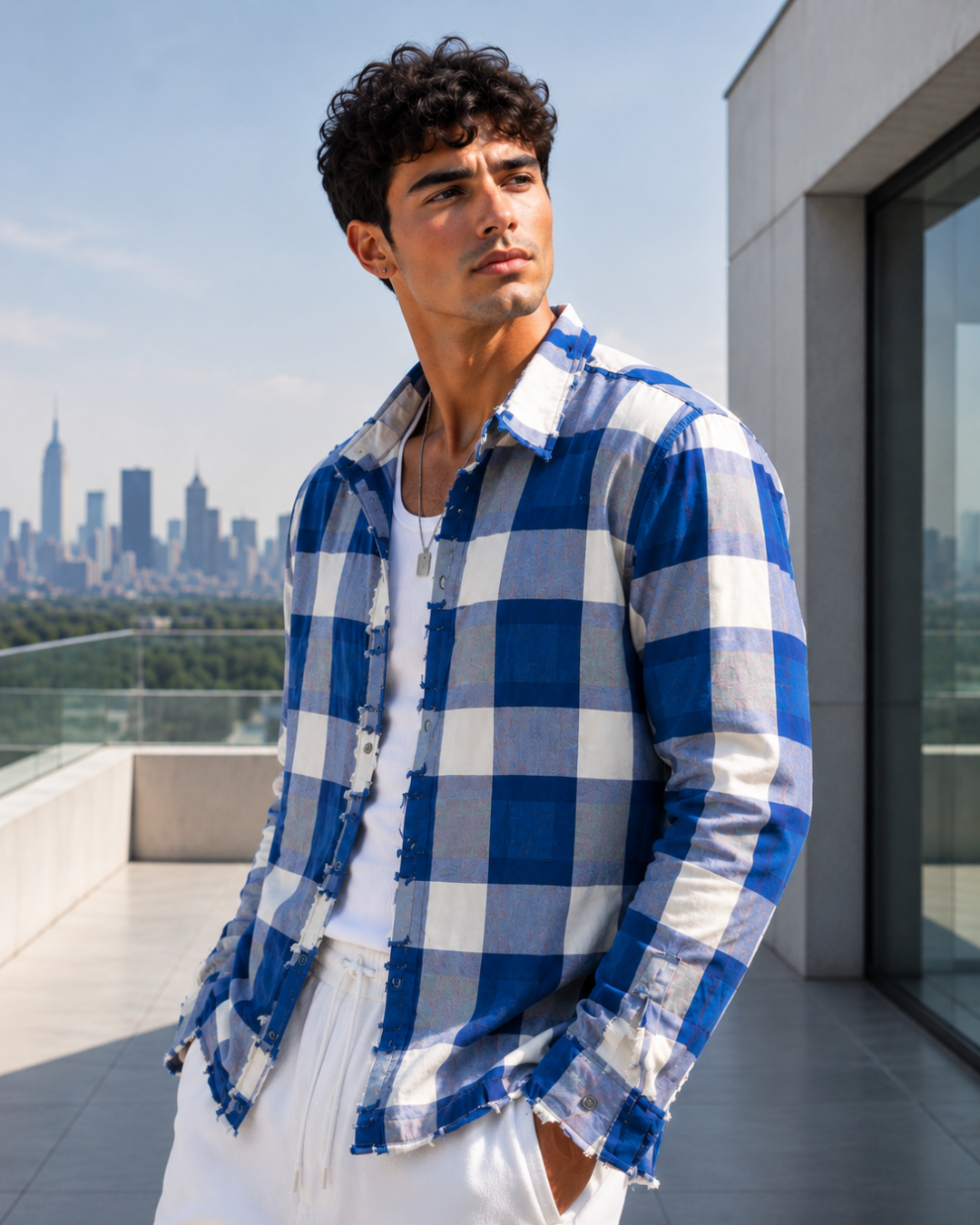 (Royal Blue) Reversible 3D Textured Check Shirt