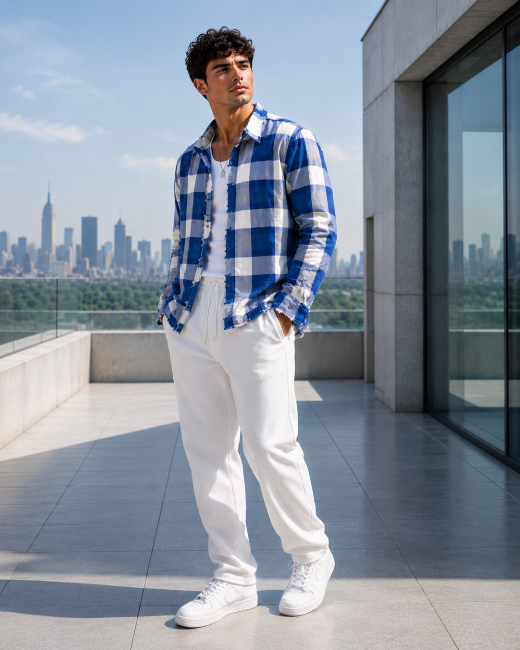 (Royal Blue) Reversible 3D Textured Check Shirt