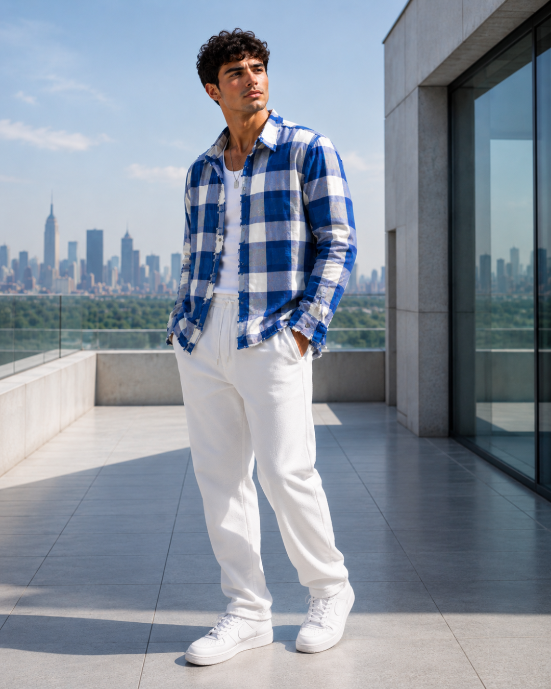 (Royal Blue) Reversible 3D Textured Check Shirt
