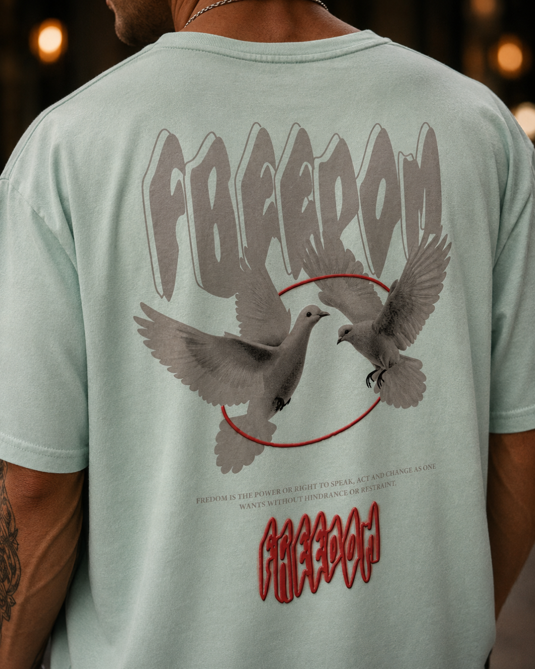 (Sea Green) Freedom Bird Front-Back Graphic Oversized Tee