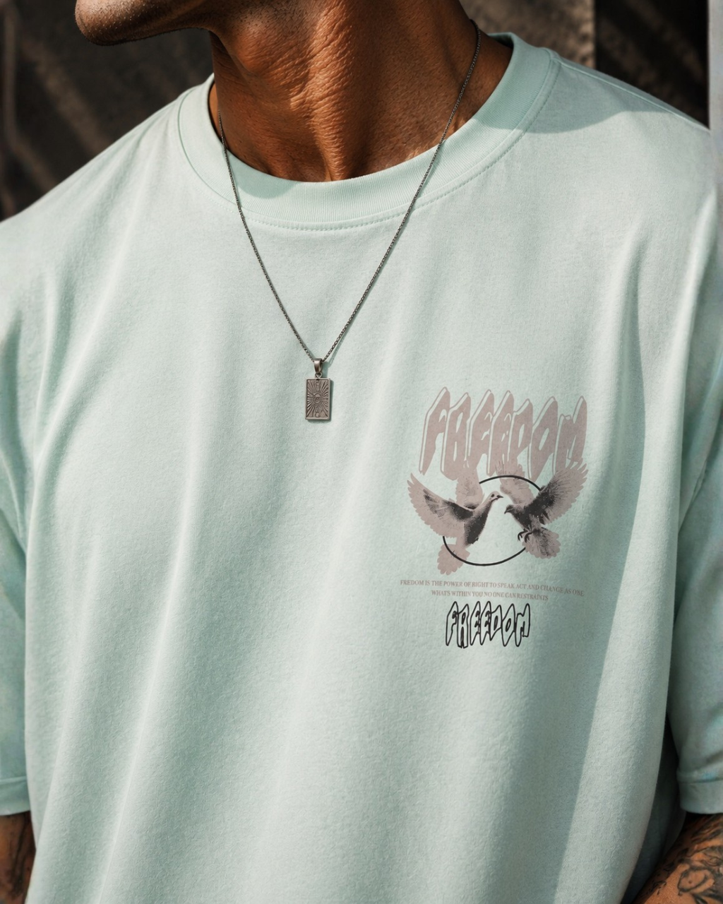 (Sea Green) Freedom Bird Front-Back Graphic Oversized Tee