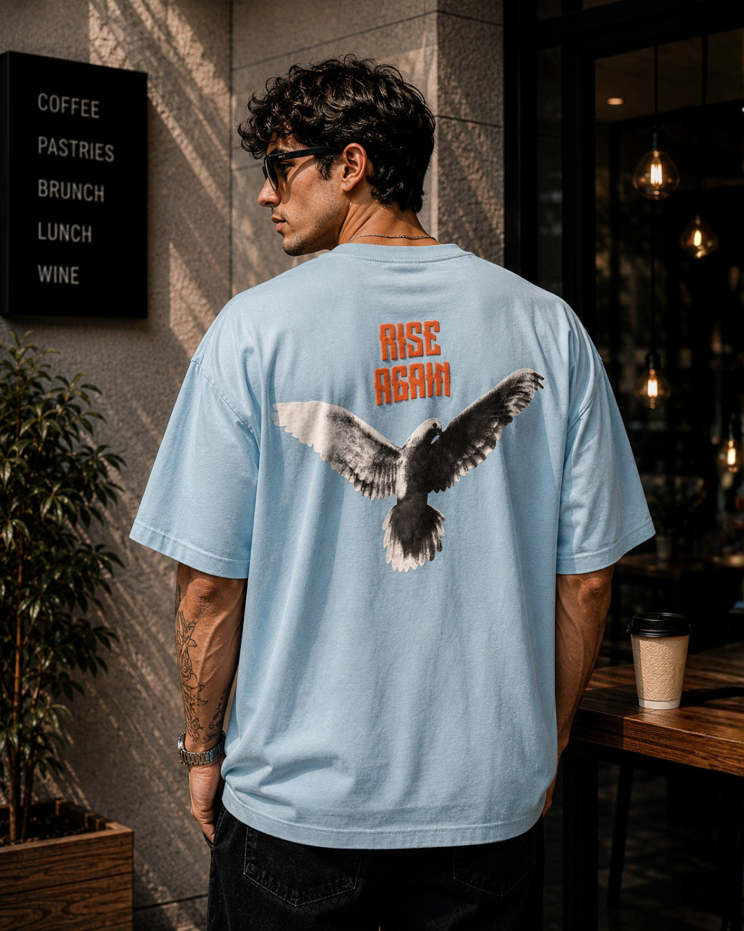 (Sky Blue) Freedom Bird Front-Back Graphic Oversized Tee