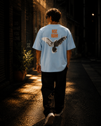 (Sky Blue) Freedom Bird Front-Back Graphic Oversized Tee