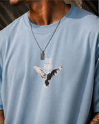 (Sky Blue) Freedom Bird Front-Back Graphic Oversized Tee