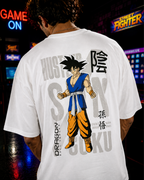 (White) Anime Front-Back Graphic Oversized Tee