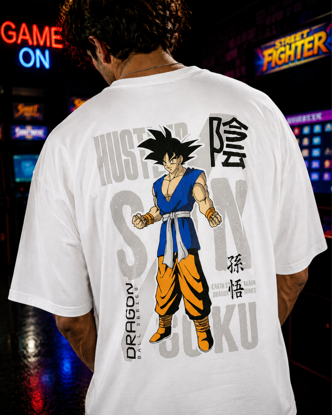 (White) Anime Front-Back Graphic Oversized Tee