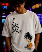 (White) Anime Front-Back Graphic Oversized Tee