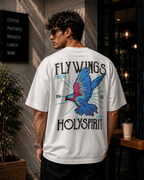 (White) Freedom Bird Front-Back Graphic Oversized Tee