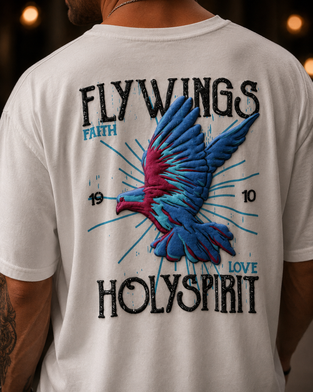 (White) Freedom Bird Front-Back Graphic Oversized Tee