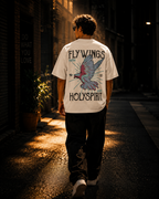 (White) Freedom Bird Front-Back Graphic Oversized Tee