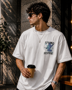 (White) Freedom Bird Front-Back Graphic Oversized Tee
