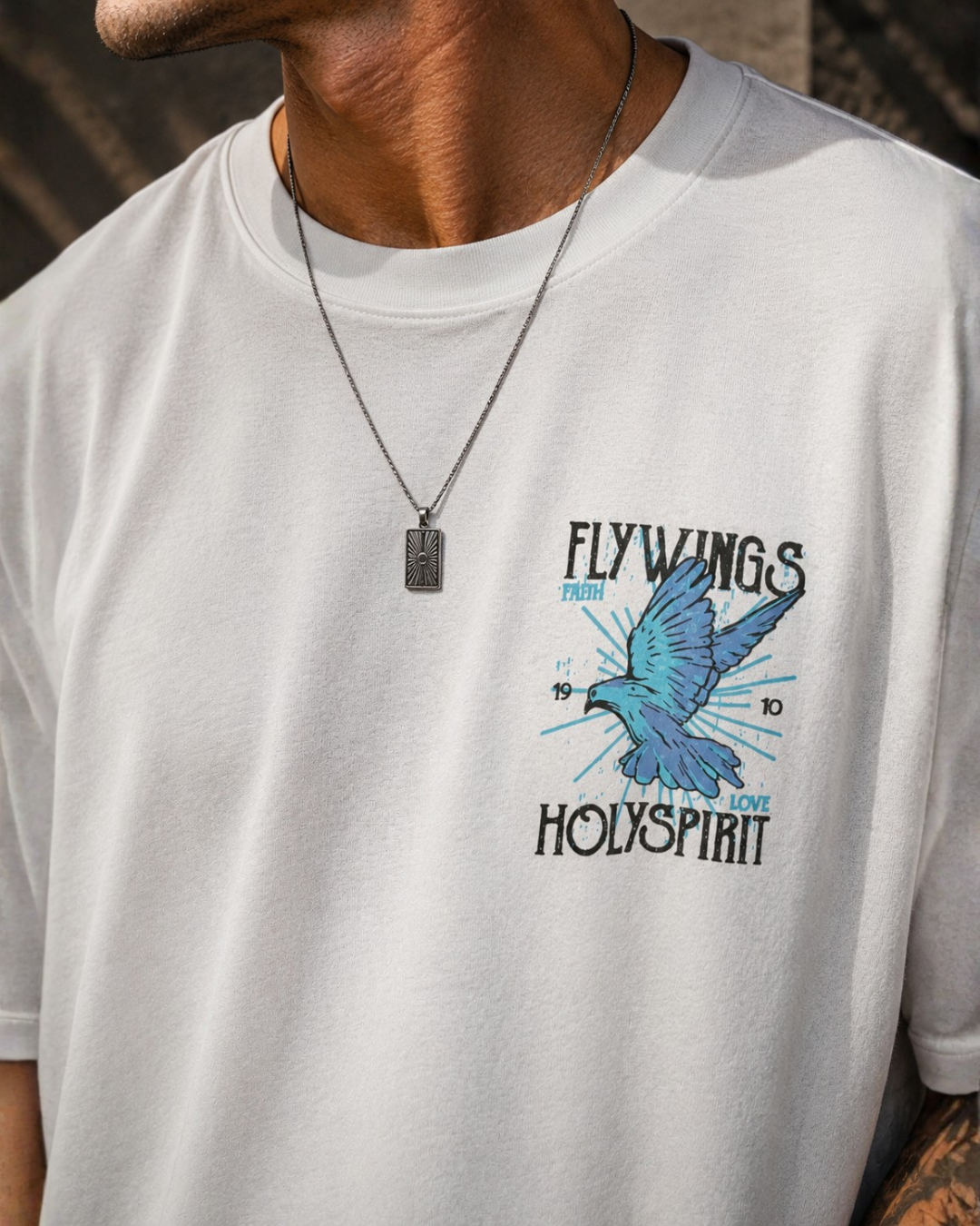 (White) Freedom Bird Front-Back Graphic Oversized Tee