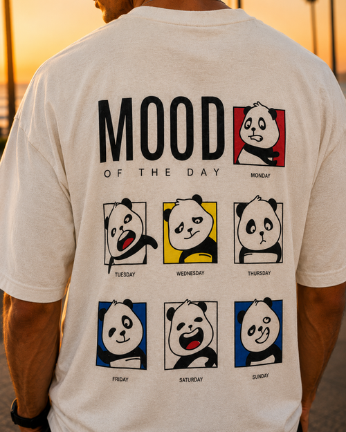 (White) Moody Panda Avtar Front-Back Graphic Oversized Tee