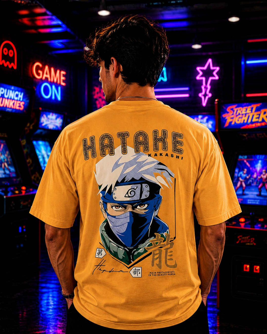 (Yellow) Anime Front-Back Graphic Oversized Tee