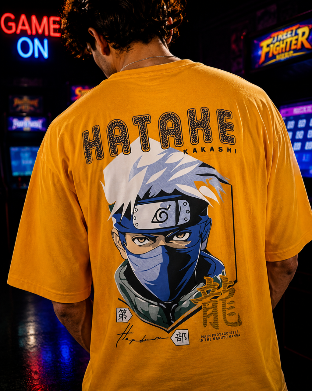 (Yellow) Anime Front-Back Graphic Oversized Tee