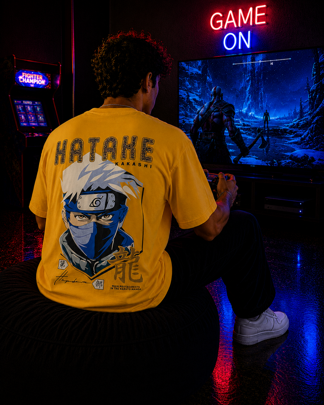 (Yellow) Anime Front-Back Graphic Oversized Tee