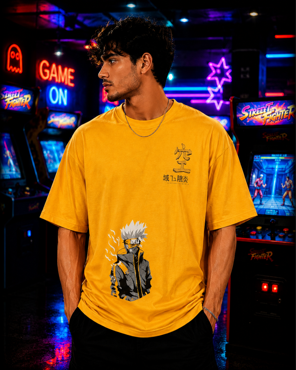 (Yellow) Anime Front-Back Graphic Oversized Tee