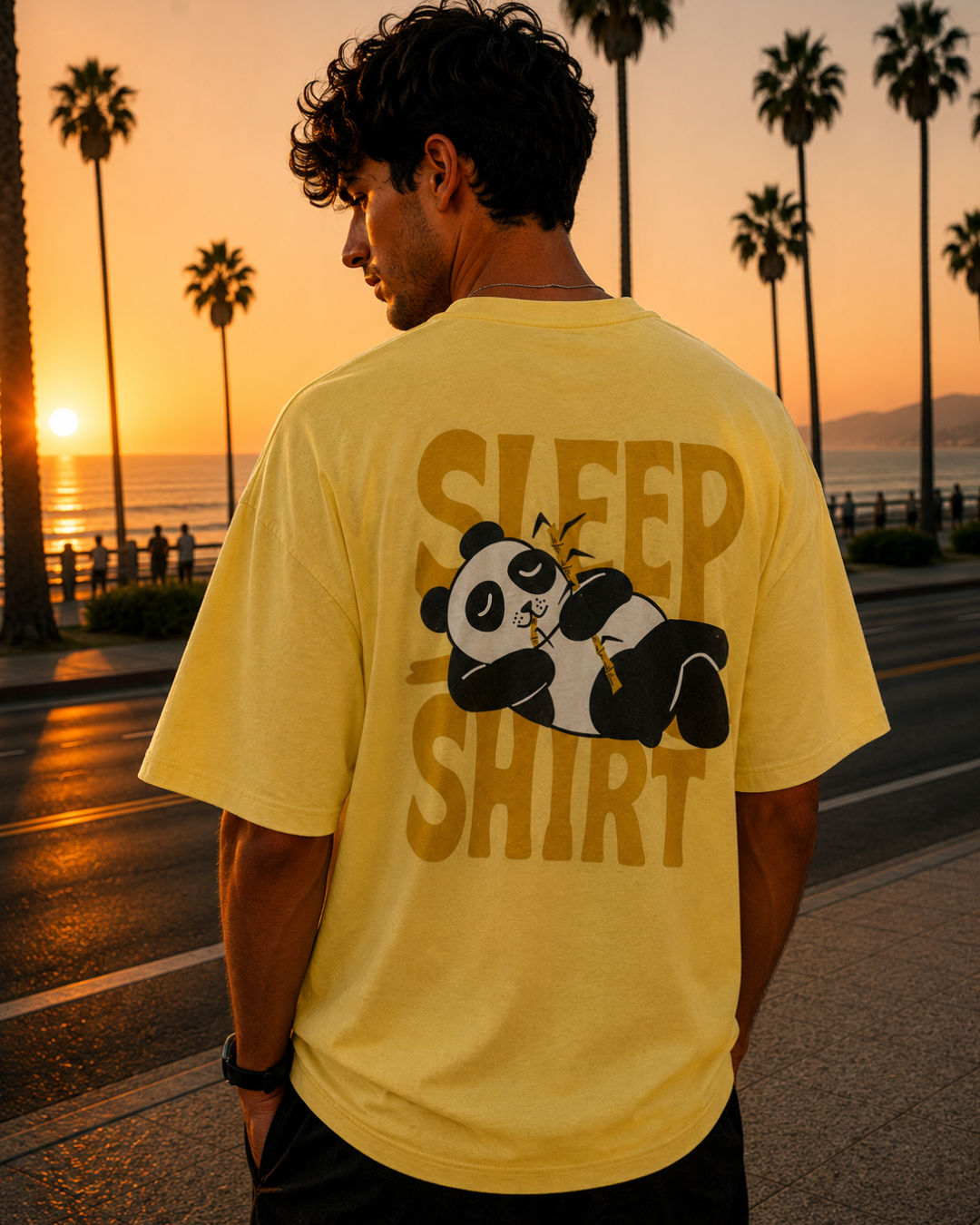 (Yellow) Sleeping Panda Front-Back Graphic Oversized Tee