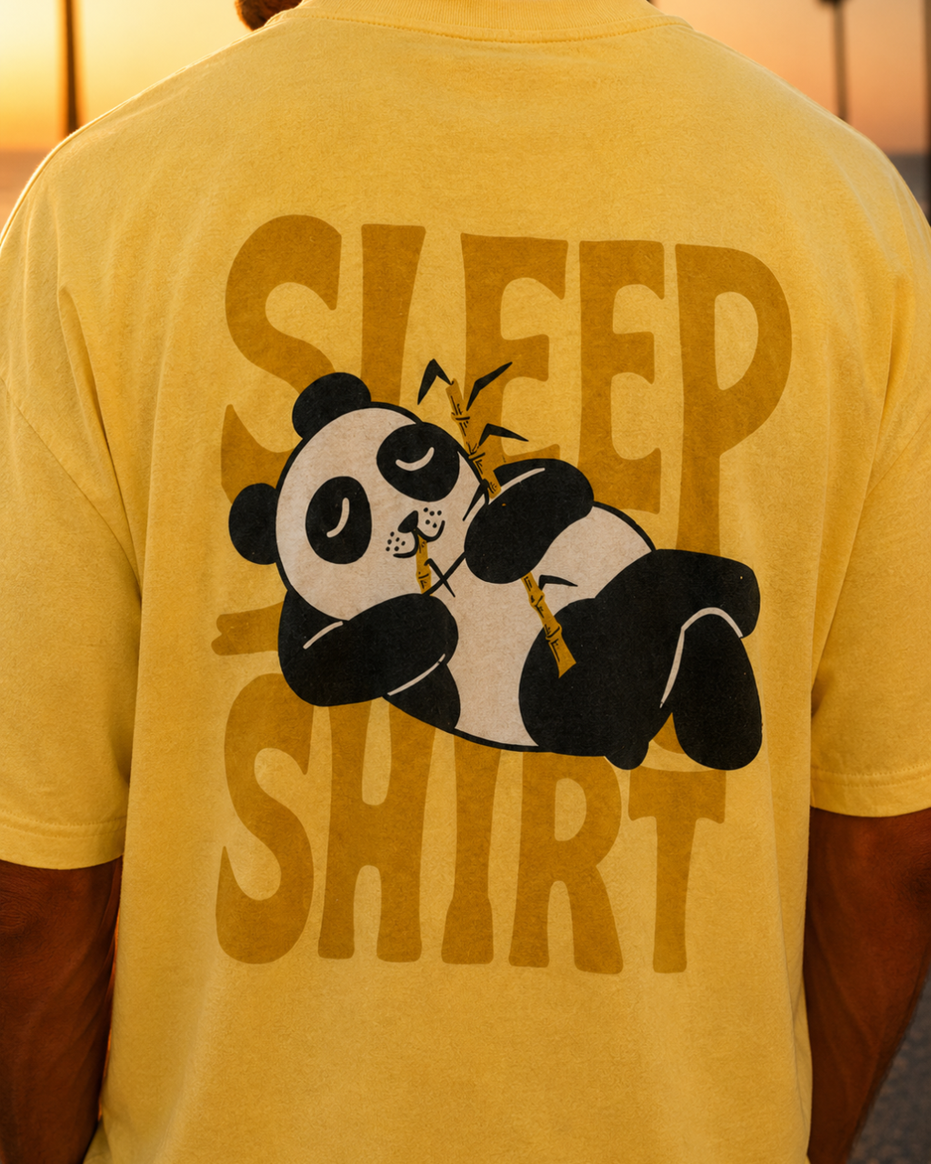 (Yellow) Sleeping Panda Front-Back Graphic Oversized Tee