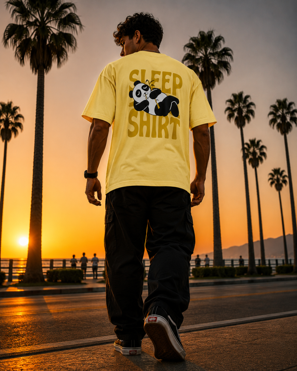 (Yellow) Sleeping Panda Front-Back Graphic Oversized Tee