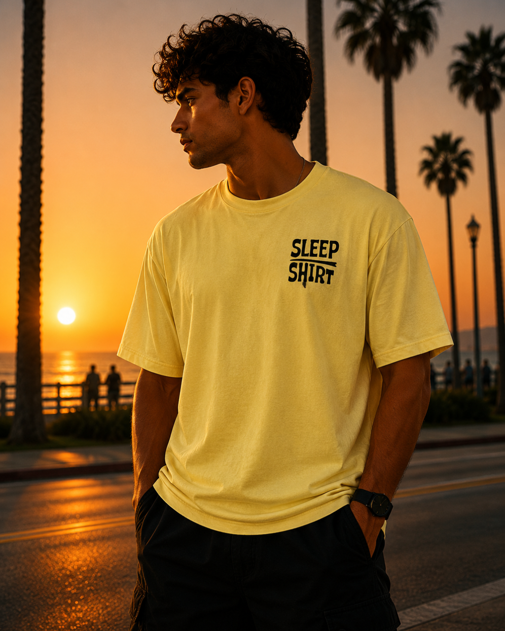 (Yellow) Sleeping Panda Front-Back Graphic Oversized Tee