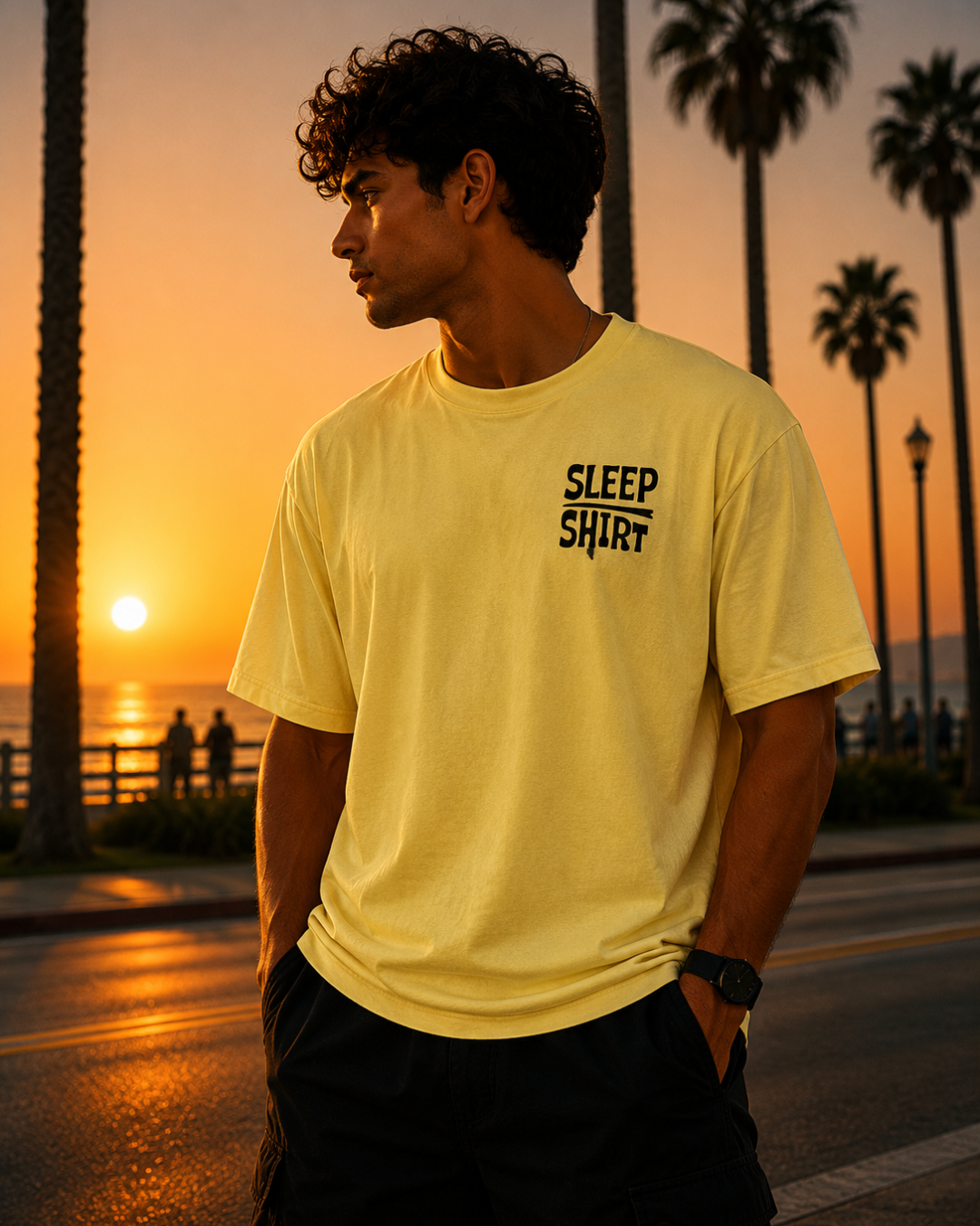 (Yellow) Sleeping Panda Front-Back Graphic Oversized Tee