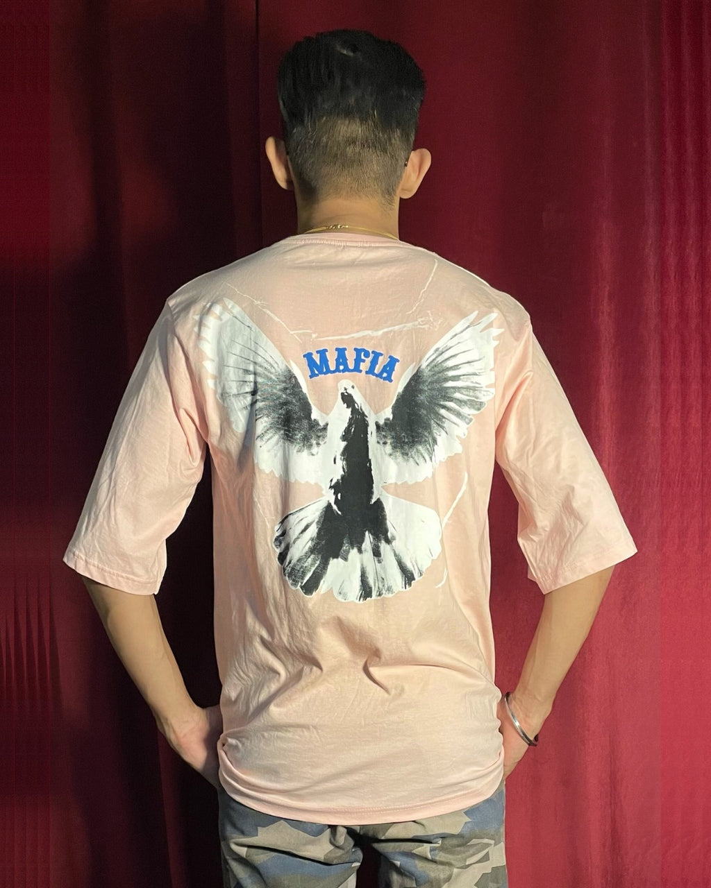 (Baby Pink) Freedom Bird Front-Back Graphic Oversized Tee