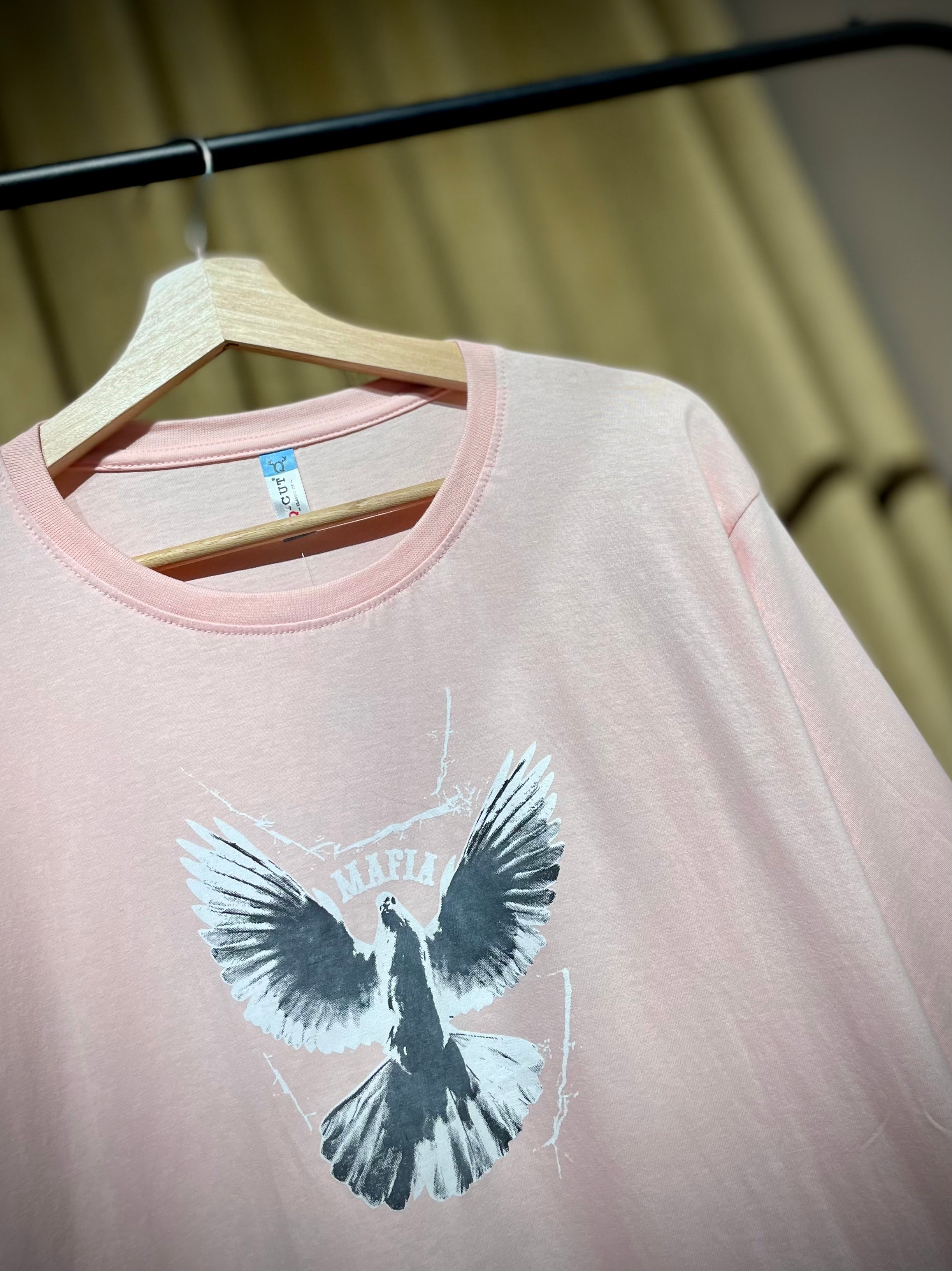 (Baby Pink) Freedom Bird Front-Back Graphic Oversized Tee