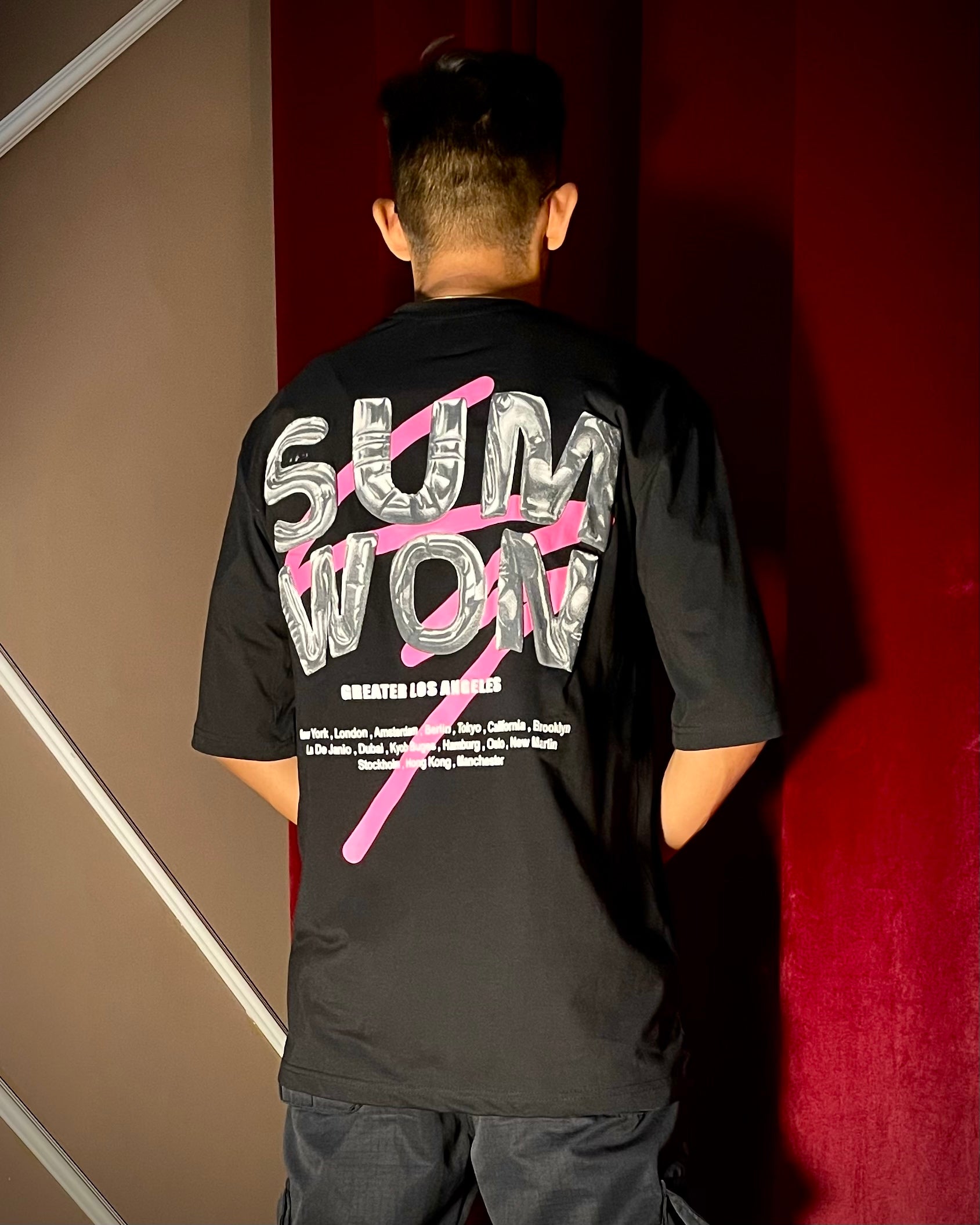 (Black) Los Angeles Graphic 3D Print Oversized Tee